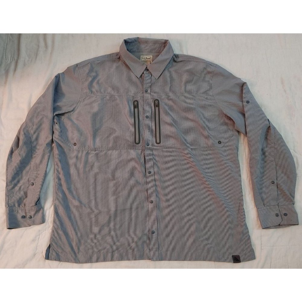 L.L. Bean Tech Work Shirt Mens XL Moisture Wicking Vented Roll Tab Long Sleeves